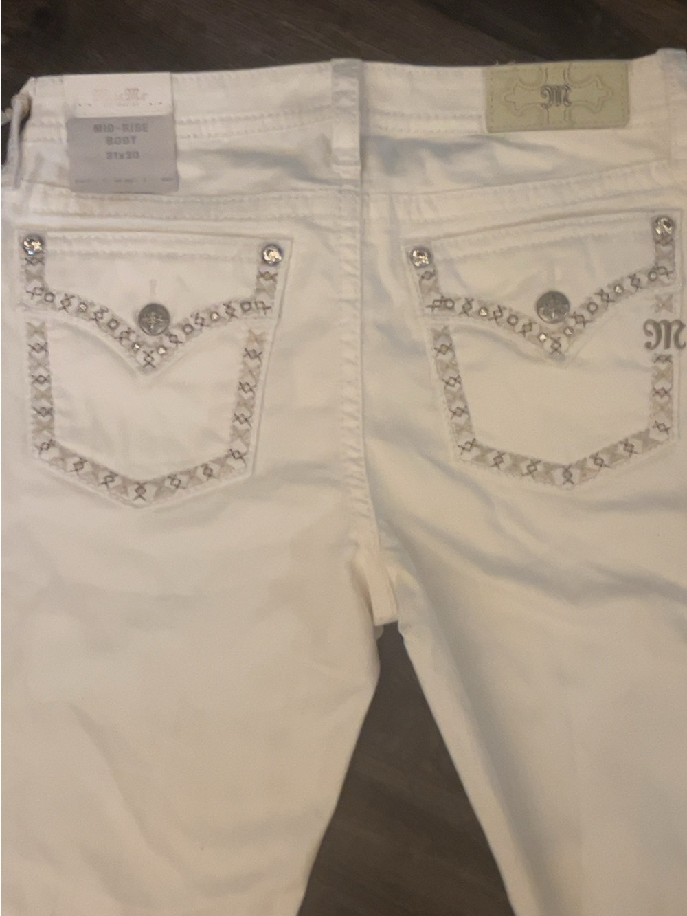 Miss Me White Skinny Jeans with Embellished Back Pockets